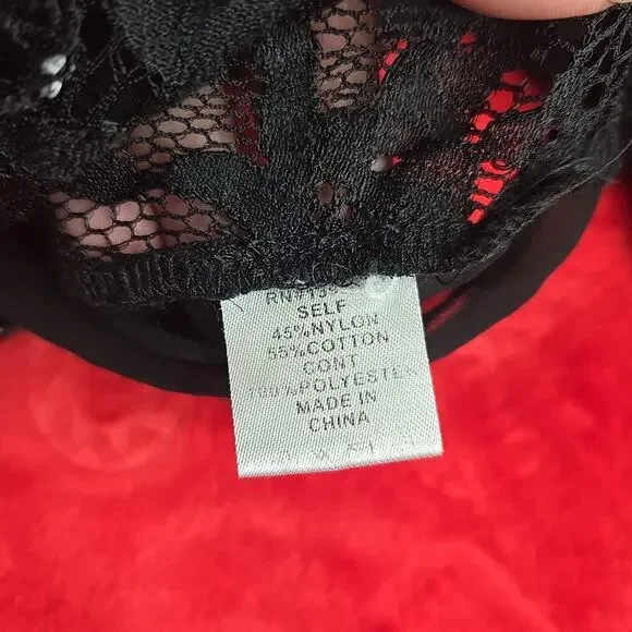 Peach Black Sheer Lace Blouse Floral Scalloped Trim Whimsigoth Coquette Size M - Picture 10 of 16